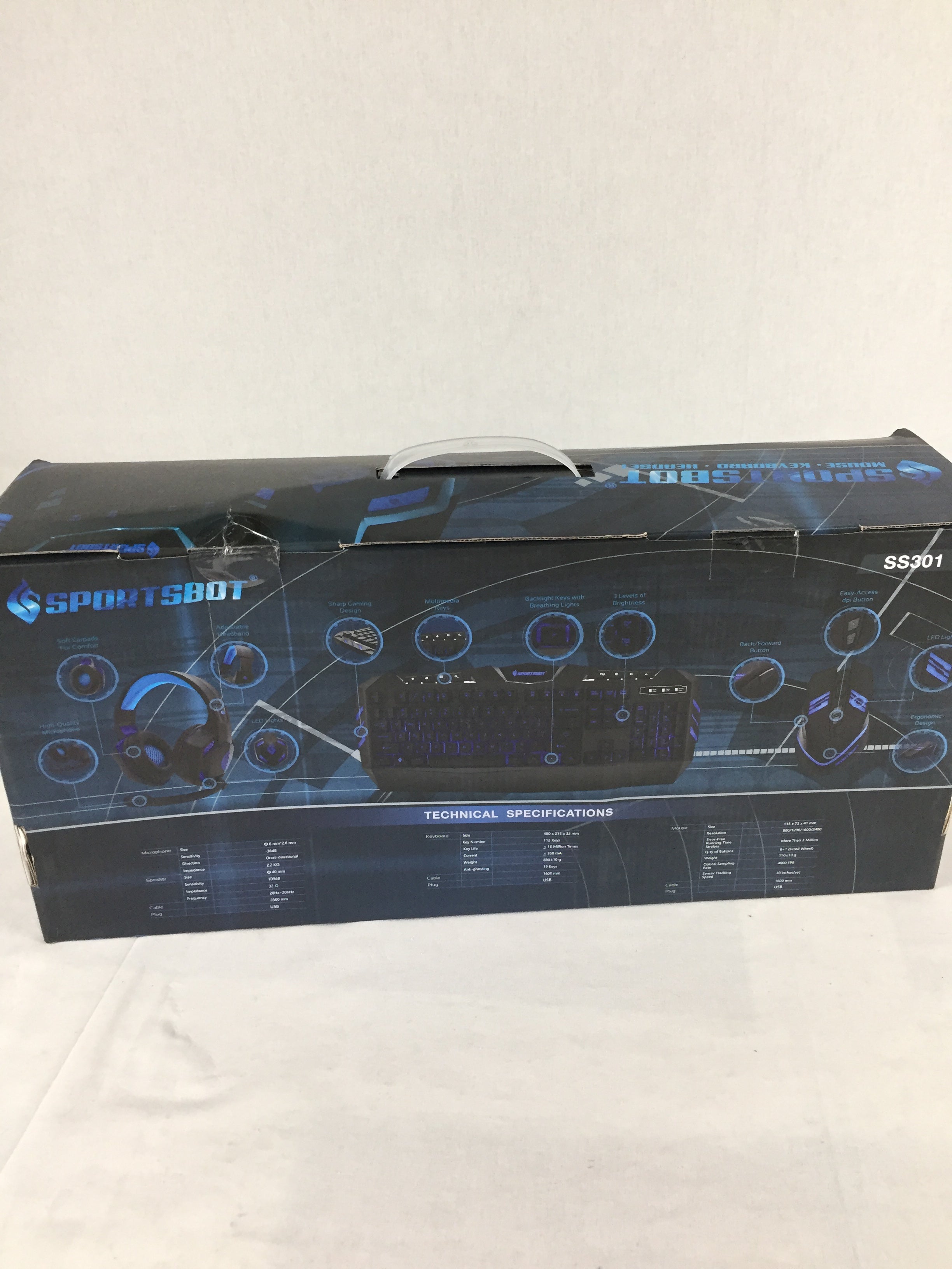 SportsBot SS301 Blue LED Gaming Keyboard, Mouse and Over-Ear Headset (6921909764279)